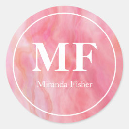 Elegantes rosa Aquarellmuster - Monogramm Runder Aufkleber