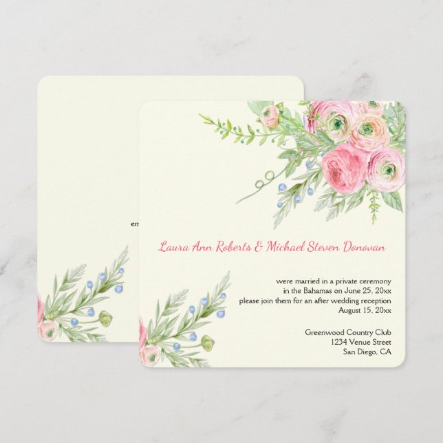 Elegantes rosa Aquarellpapier Rose Hochzeiten Einladung (Vorne/Hinten)