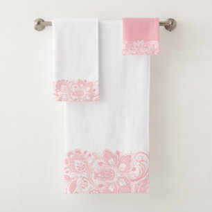 Elegantes rosa auf weißer Spitze Border Bath Handt Badhandtuch Set