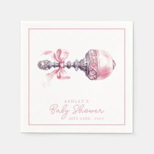 Elegantes Rosa Babyrassel Mädchen Baby Shower Serviette