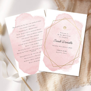 Elegantes rosa Bat Mitzvah Zeremonie Papier Progra