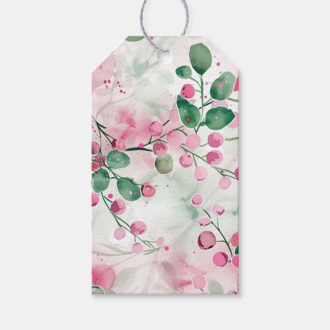 Elegantes Rosa Berries Weihnachten Geschenkanhänger (Vorderseite)