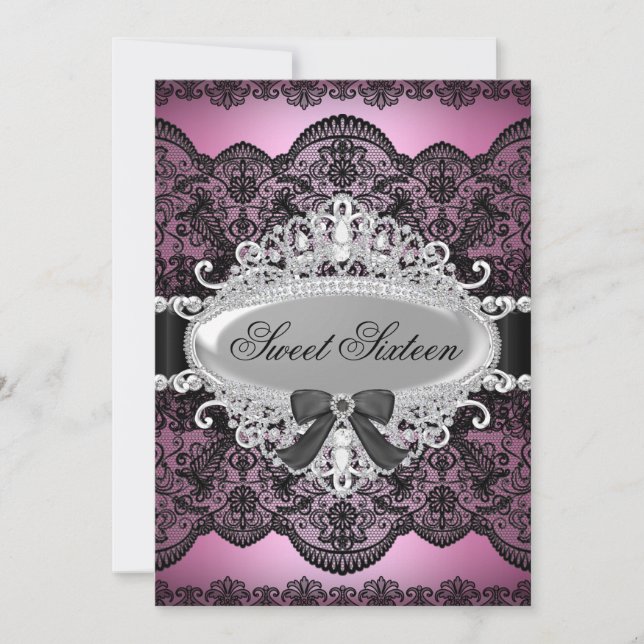 Elegantes Rosa & Black Diamond Lace Sweet 16 Einla Einladung (Vorderseite)