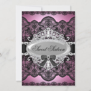 Elegantes Rosa & Black Diamond Lace Sweet 16 Einla Einladung