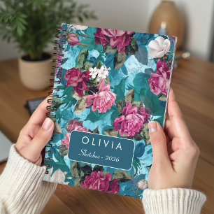 Elegantes Rosa-Blau-Blumenmuster-Design Notizblock