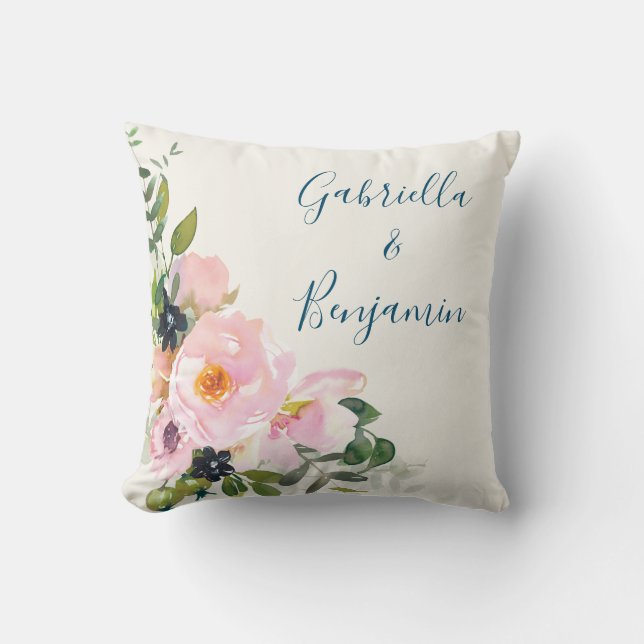 Elegantes rosa blaues, florales Wasser Personalisi Kissen (Vorderseite)