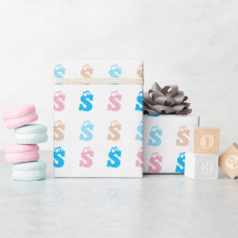 Elegantes rosa blaues Mit Monogramm Zeichensymbol Geschenkpapier