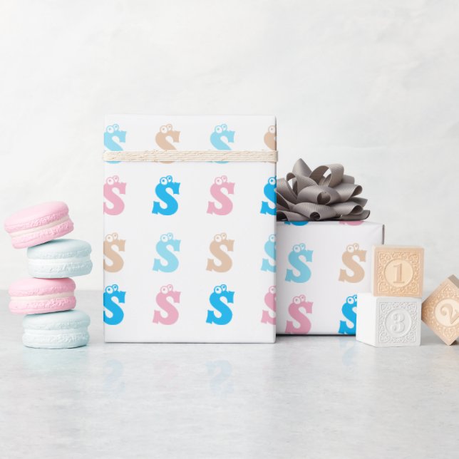 Elegantes rosa blaues Mit Monogramm Zeichensymbol Geschenkpapier (Babyparty)