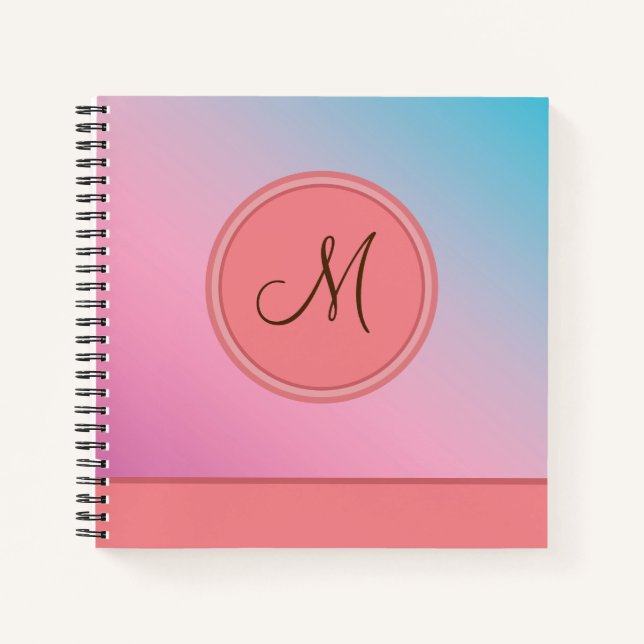 Elegantes rosa blaues Trendy Modernes Monogramm Notizbuch (Vorderseite)