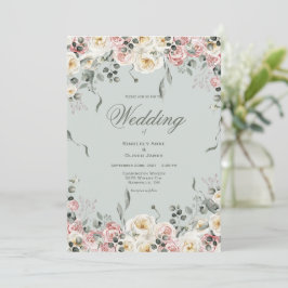 Elegantes Rosa Bliush Elfenbein Florales Hochzeits Einladung