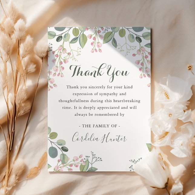 Elegantes rosa Blossom Beerdigung des Beileids Wat Dankeskarte (Von Creator hochgeladen)