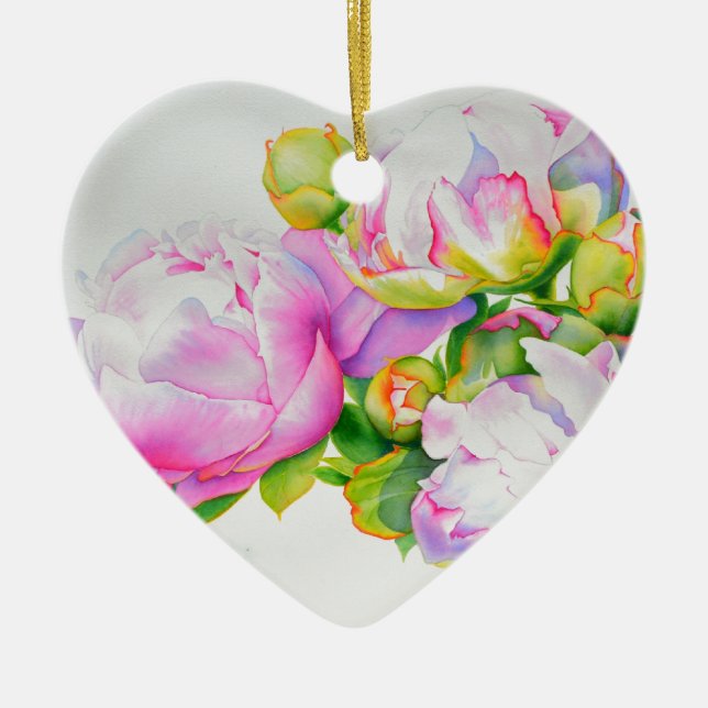 Elegantes rosa, blühendes Aquarellbild Keramik Ornament (Vorne)