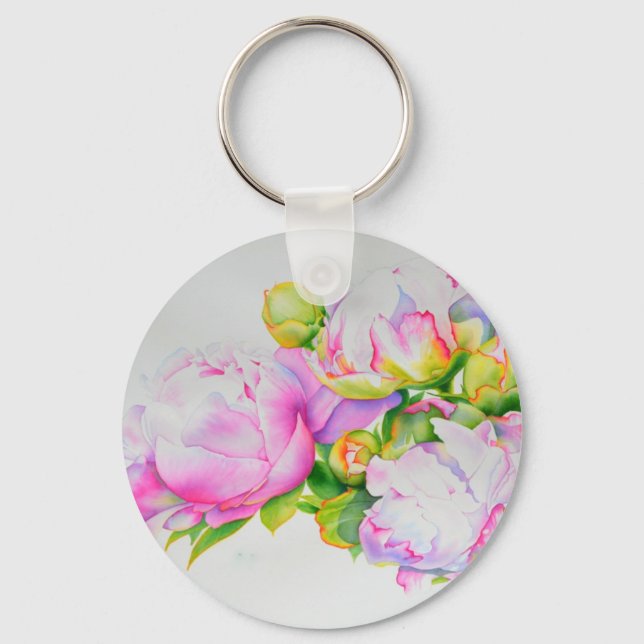 Elegantes rosa, blühendes Aquarellbild Schlüsselanhänger (Vorderseite)