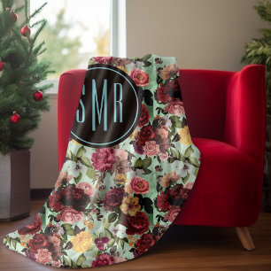 Elegantes rosa Blume Aqua-Muster Monogramm Fleecedecke