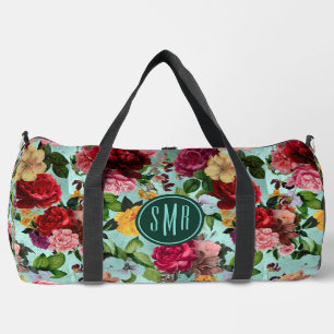 Elegantes rosa Blume Aqua Mustermonogramm gedruckt Duffle Bag