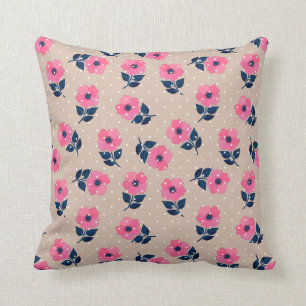Elegantes rosa Blume Beige Polka Dots Muster Kissen