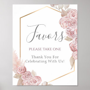 Elegantes Rosa Blume Gold Gastgeschenk Hochzeit Ze Poster