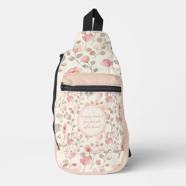 Elegantes rosa Blume Muster Crossbody Bag (Vorderseite)