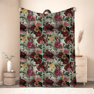 Elegantes rosa Blumen Aqua Muster Fleecedecke