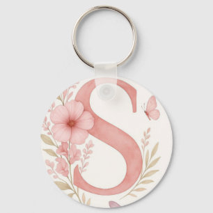 Elegantes rosa Blumen-Initialen S Monogramm-Schlüs Schlüsselanhänger