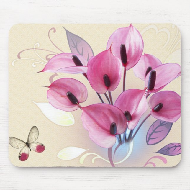 elegantes rosa Blumen Mousepad (Vorne)