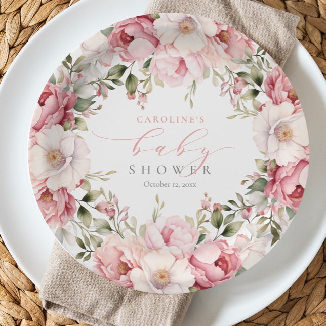 Elegantes rosa Blumenbaby in Bloom Girl Baby Showe Pappteller (Von Creator hochgeladen)