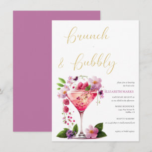 Elegantes rosa Blumenbrunch & Bubbly Brautparty Einladung