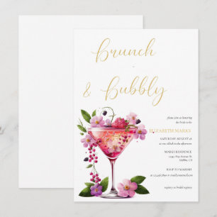 Elegantes rosa Blumenbrunch & Bubbly Brautparty Einladung
