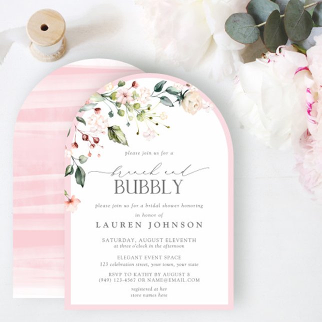 Elegantes rosa Blumenbrunch & Bubbly Brautparty Einladung (Von Creator hochgeladen)