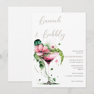 Elegantes rosa Blumenbrunch & Bubbly Brautparty Einladung