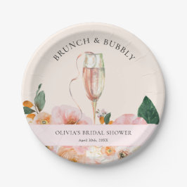 Elegantes rosa Blumenbrunch & Bubbly Brautparty Pappteller