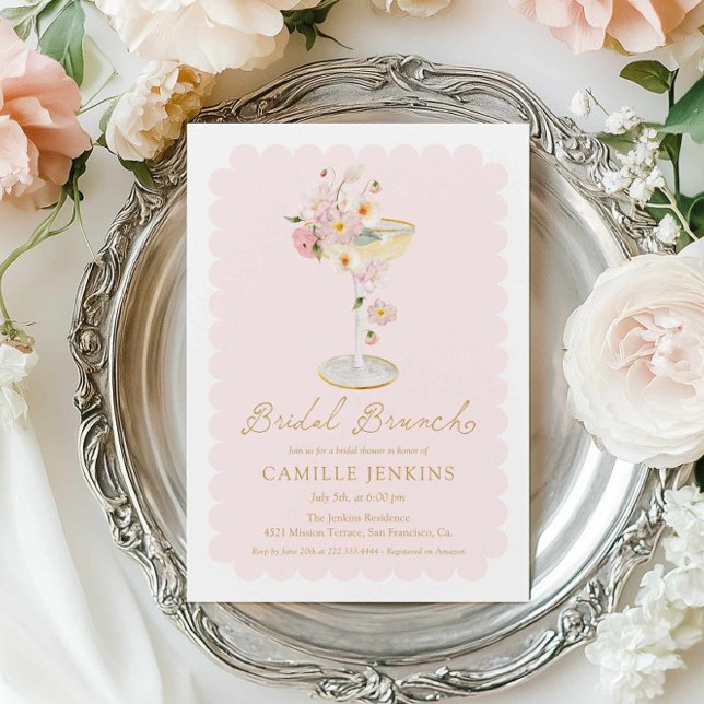 Elegantes rosa Blumenbrunch Einladung (Pink Floral Bridal Brunch Invitation)