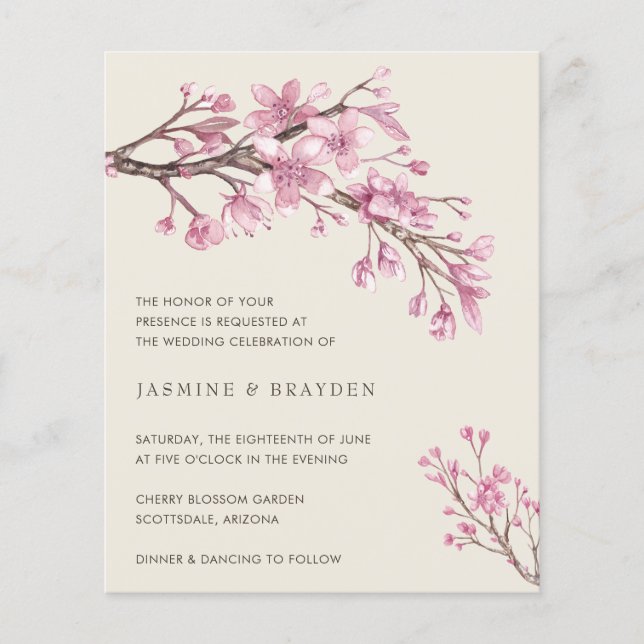 Elegantes rosa Blumenbudget Einladung zur Hochzeit (Vorderseite)