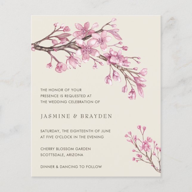Elegantes rosa Blumenbudget Einladung zur Hochzeit Flyer (Vorne)