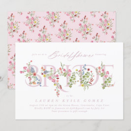 elegantes rosa Blumenfeder BRIDE Brautparty Einladung