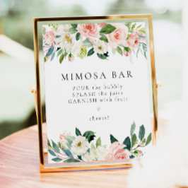 Elegantes Rosa Blumengrün Mimosa Bar Sign Poster