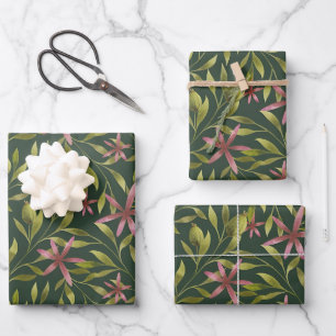 Elegantes rosa Blumenmuster auf dunklem Hintergrun Geschenkpapier Set