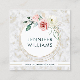 Elegantes rosa Blumenmuster Girly White Quadratische Visitenkarte
