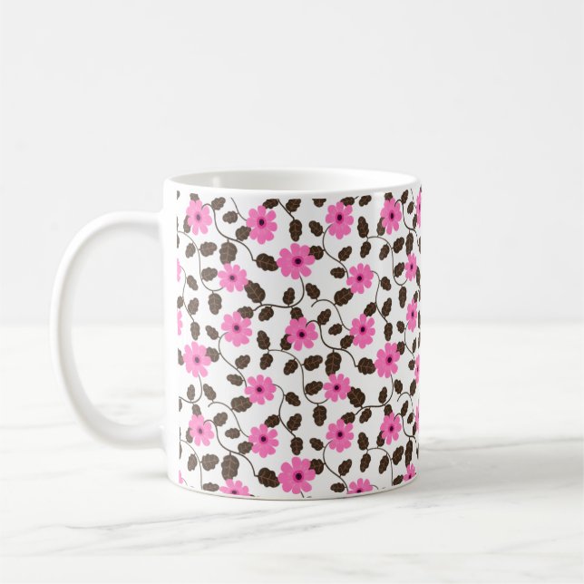 Elegantes rosa Blumenmuster Kaffeemaschine Tasse (Links)
