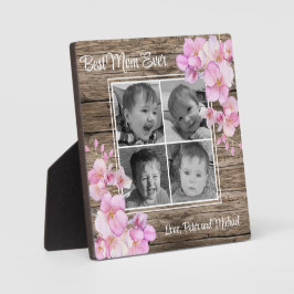 Elegantes rosa Blumenmuster personalisiert vier Fo Fotoplatte