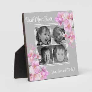 Elegantes rosa Blumenmuster personalisiert vier Fo Fotoplatte