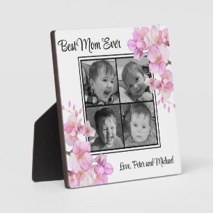 Elegantes rosa Blumenmuster personalisiert vier Fo Fotoplatte