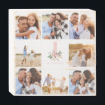 elegantes Rosa-Blumenschild aus mehrfarbigem Foto Holzkisten Schild<br><div class="desc">elegantes Blumengeburtstag modernes rosa Foto Collage Design. Modernes Skripttextdesign. Teil einer Sammlung.</div>