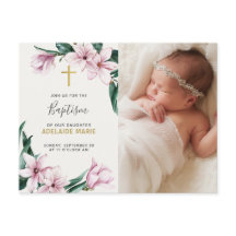 Elegantes rosa Blumentaufen Gold Cross Foto