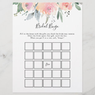 Elegantes Rosa Blush Bloral Bridal Bingo Spiel