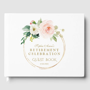 Elegantes Rosa Blush Bloral Gold Rentirement Party Gästebuch