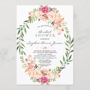 Elegantes Rosa Blush Bloral Kraut Brautparty Einladung