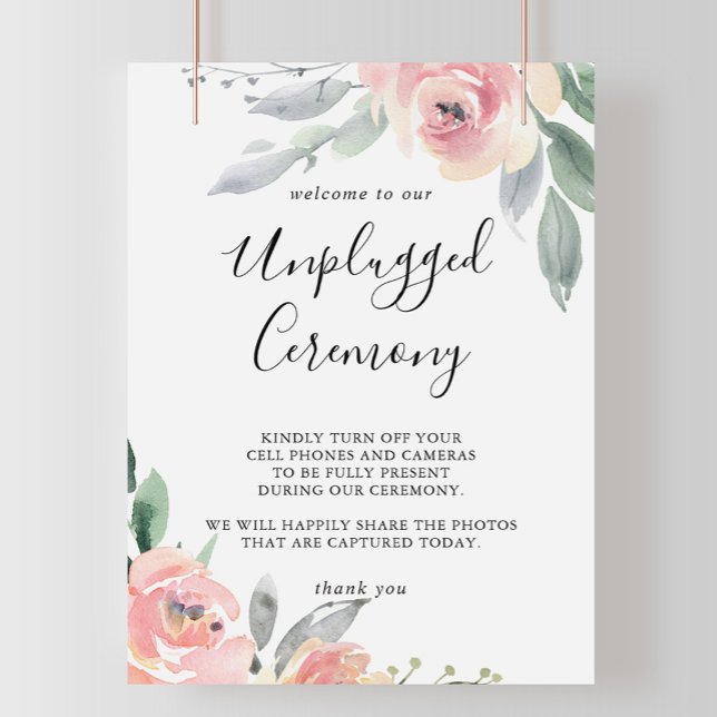 Elegantes Rosa Blush Bloral Unplugged Zeremonie-Ze Poster (Von Creator hochgeladen)
