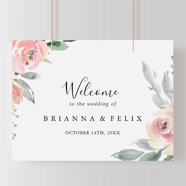 Elegantes rosa Blush Bloral Wedding Willkommenszei Poster (Von Creator hochgeladen)