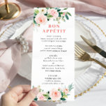 Elegantes Rosa Blush Blume Hochzeitsmenü Menükarte<br><div class="desc">Für weitere Anpassungen klicken Sie bitte auf den Link "Weitere Anpassung" und verwenden Sie unser Design-Tool,  um diese Vorlage zu ändern.</div>